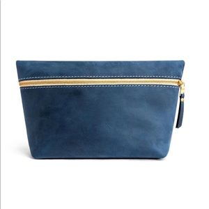 NEW BEIGE Suede Portland Leather Goods Large Make Up Bag